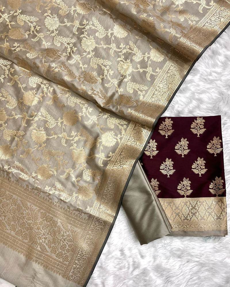 Exclusive Banarasi Silk 3pc Unstitched Suit .