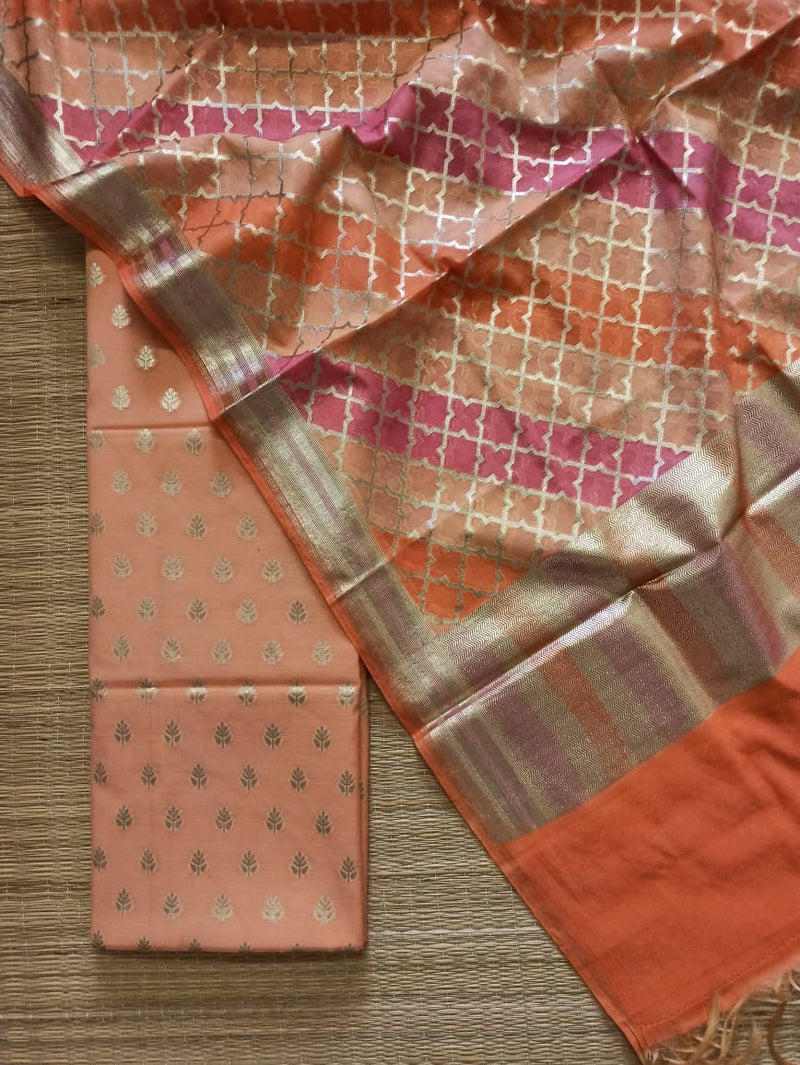 Banarasi Pure Mercerised Lorex weavin Unstitched Suit With lorex Weaving Dupatta.