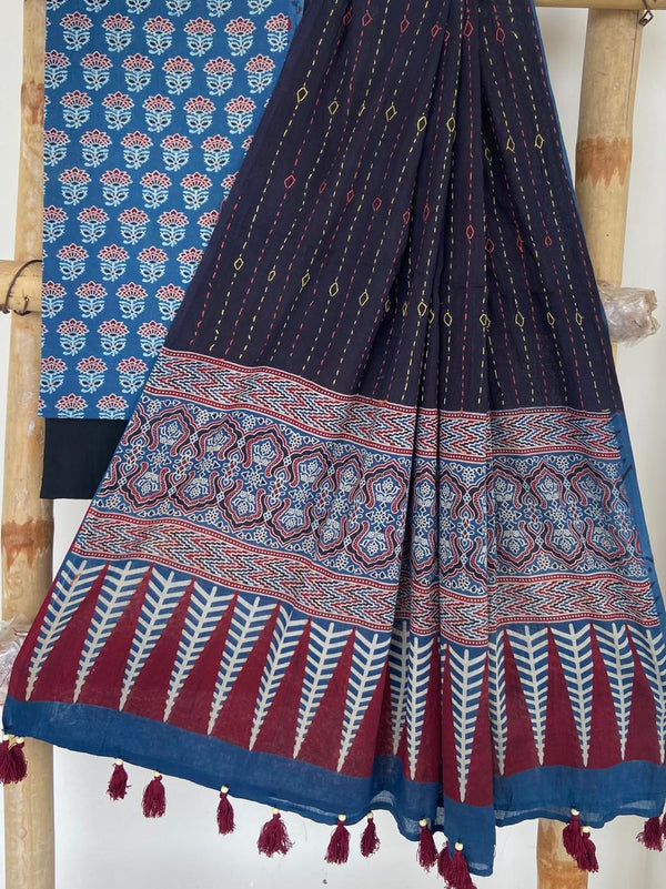 Pure Cotton Azrakh Print Unstitched suit With Azrakh Print Dupatta.