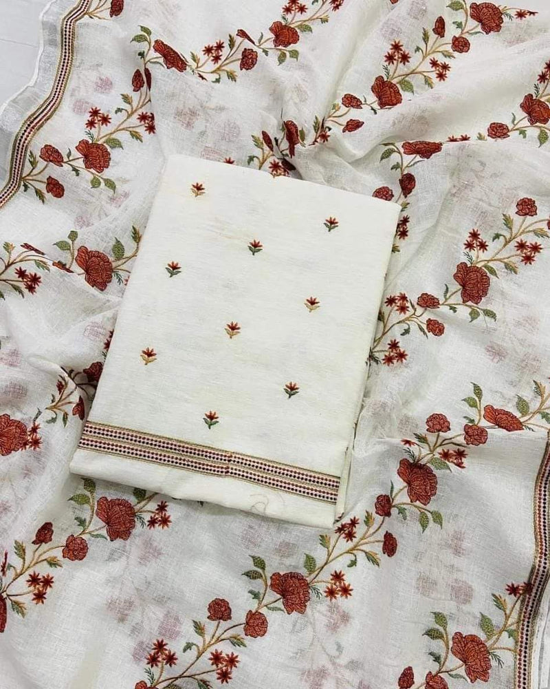 Bhagalpuri Cotton Linen Embroidery Unstitched suit.