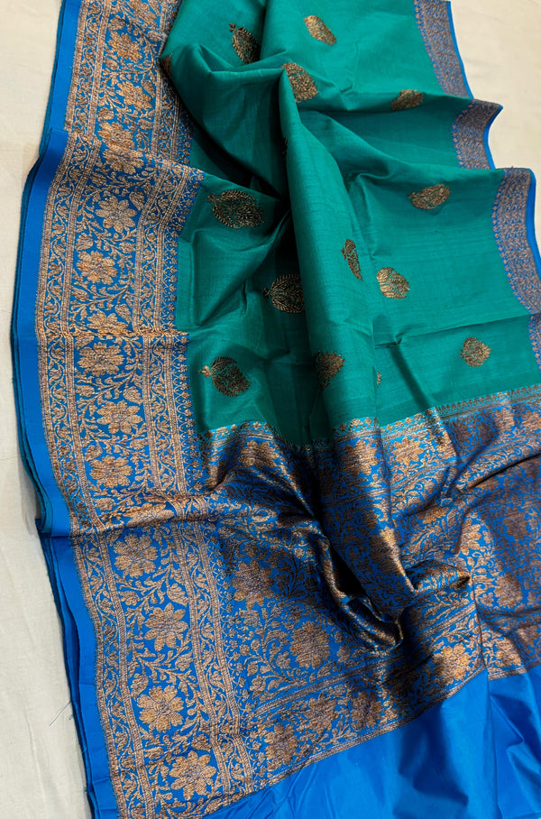 Handwoven Pure Banarasi Tussar Silk Saree With Antique Zari Work.