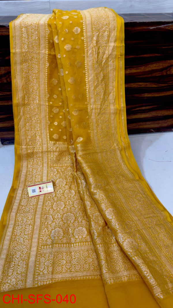 Pure Banarasi Handloom Khaddi Georgette Silk Saree With Beautiful Antique Zari Work