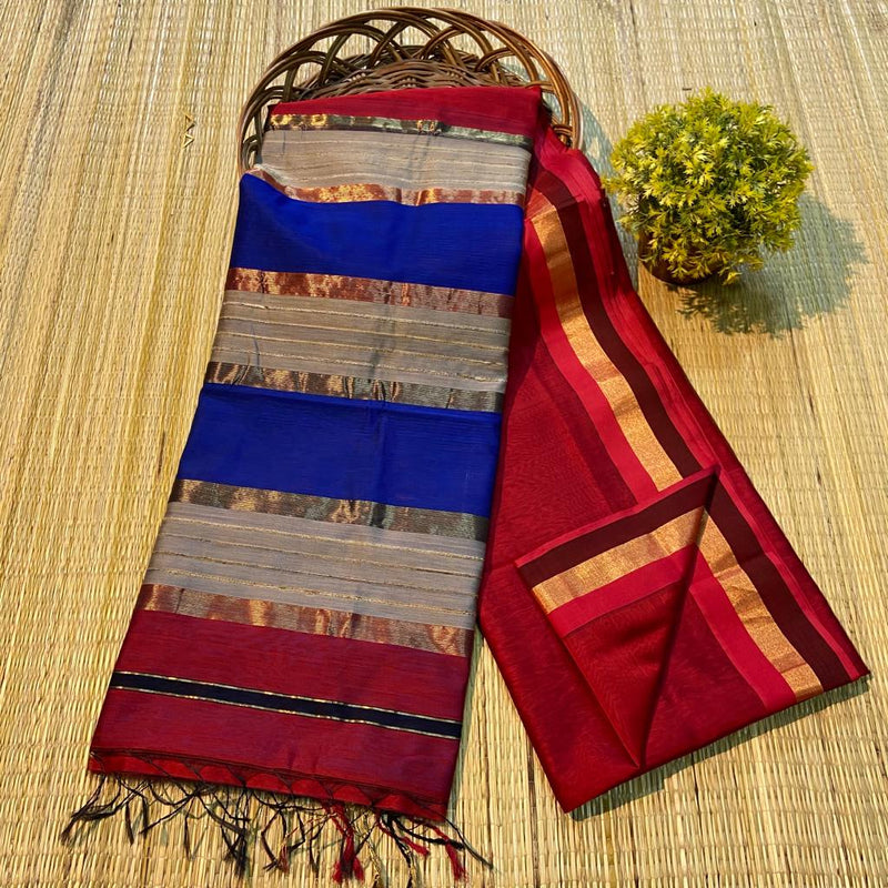 Handloom Maheshwari Silk Saree With Blouse.