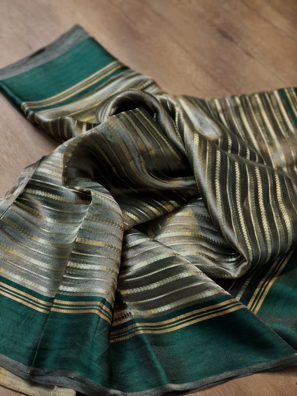 Pure Tissue Silk Stripes Saree With Katan silk Border.