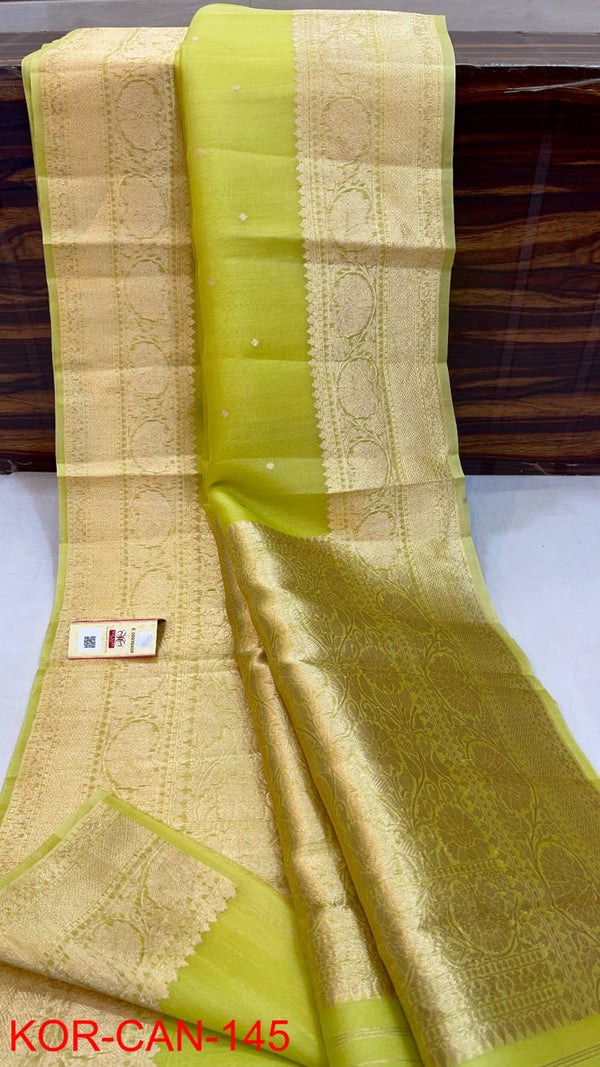 Pure Banarasi Kora Organza Silk Handwoven Zari Work Saree With Silk Mark Certificate ( Length- 6.3 Meter )