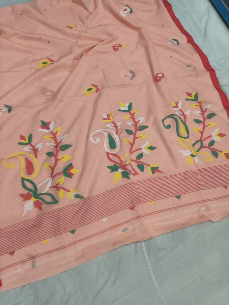 Pure Cotton 100 Count jamdani Saree Without Blouse . ( Length- 6.3 meter )