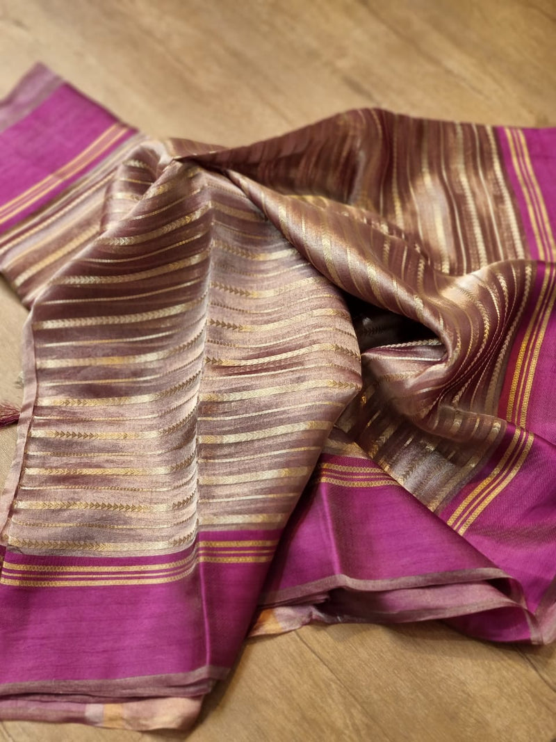 Pure Tissue Silk Stripes Saree With Katan silk Border.