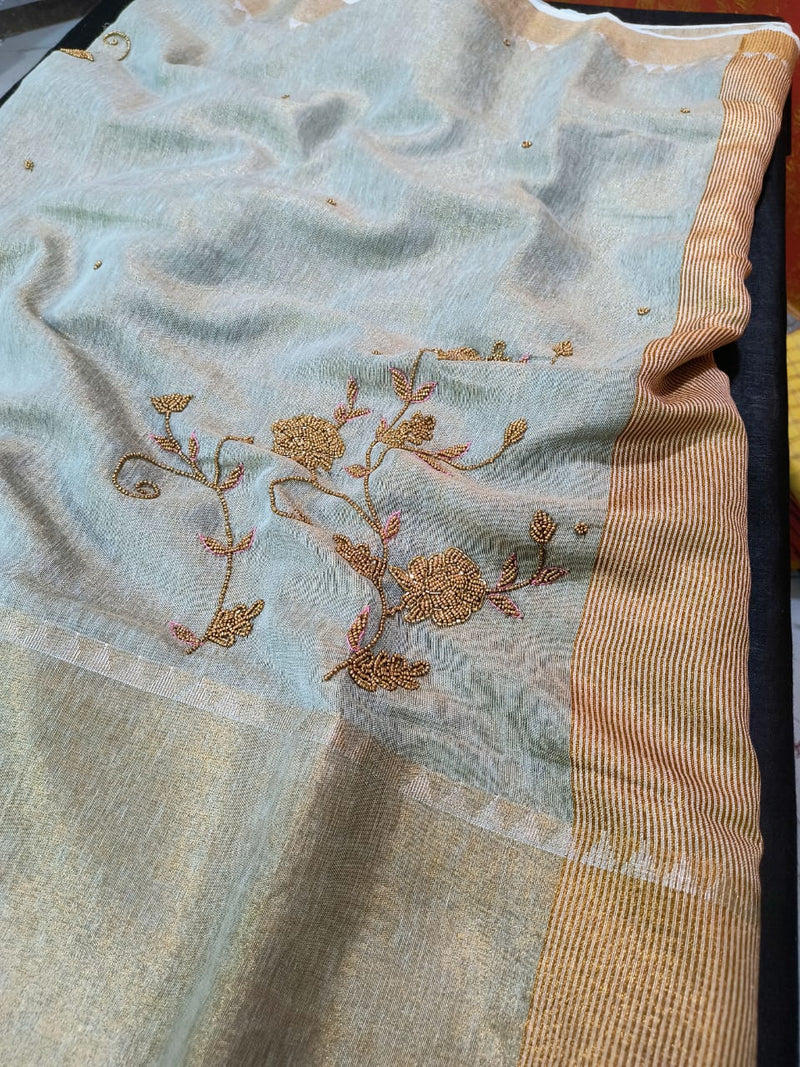 Pure Tissue Linen Saree with Hand Work| EXCLUSIVE COLLECTION|