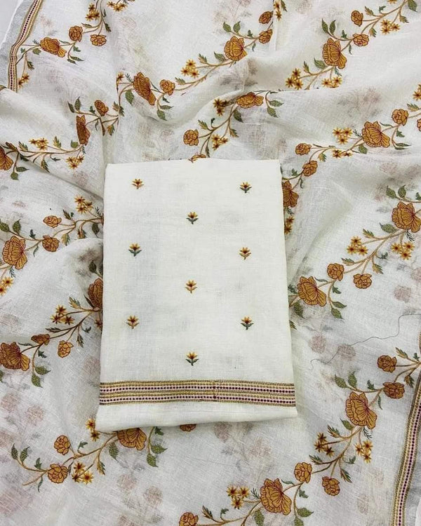 Bhagalpuri Cotton Linen Embroidery Unstitched suit.