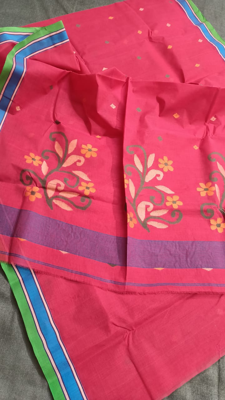 Pure Cotton 100 Count jamdani Saree Without Blouse . ( Length- 6.3 meter )