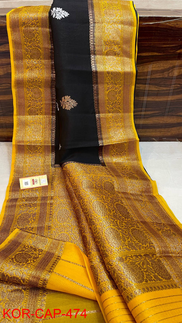 Pure Banarasi Kora Organza Silk Handwoven Zari Work Saree With Silk Mark Certificate ( Length- 6.3 Meter )