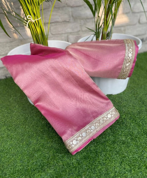 Banarasi Tissue Silk Saree with Shiny Lace Work Border