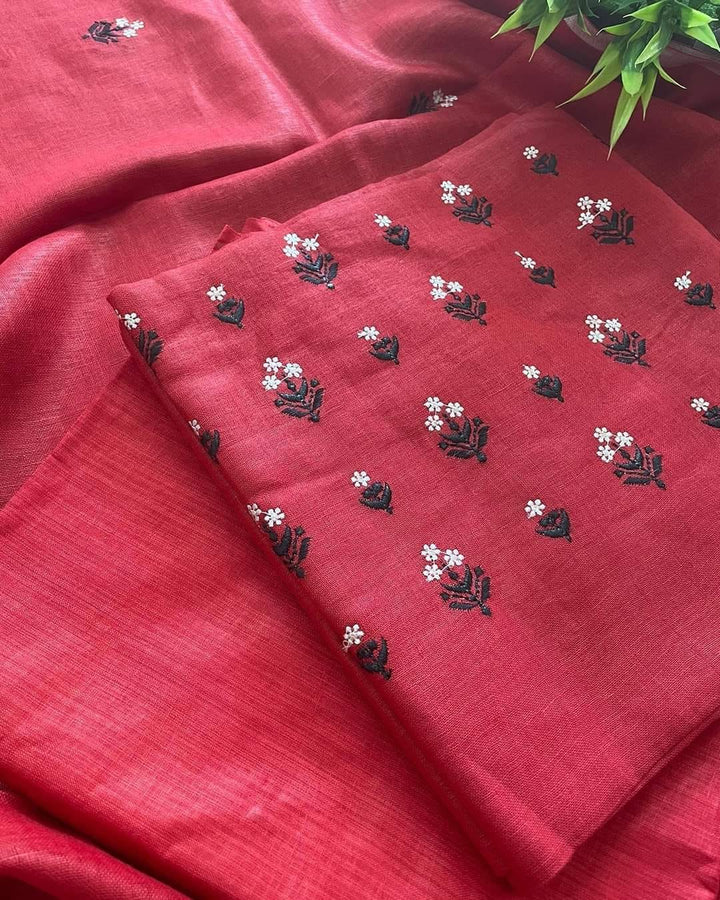 Bhagalpuri Cotton Linen Embroidery Unstitched suit.