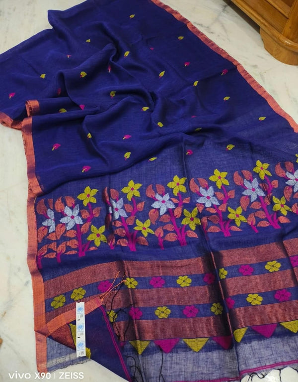 Pure Linen Silk Weaving Saree With Blouse.