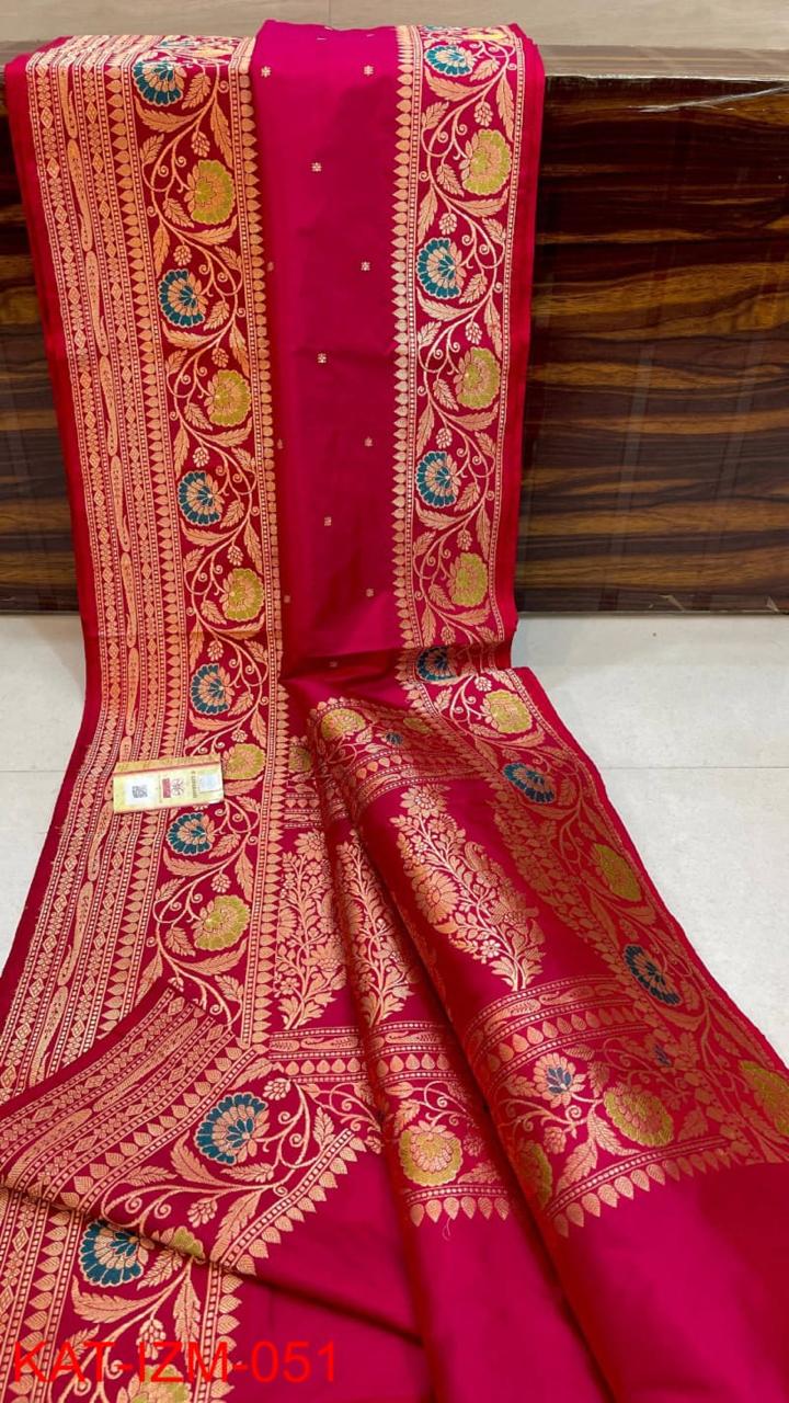 Pure Banarasi Handloom Katan Silk Meenakari Antique Zari Saree With Bl ...