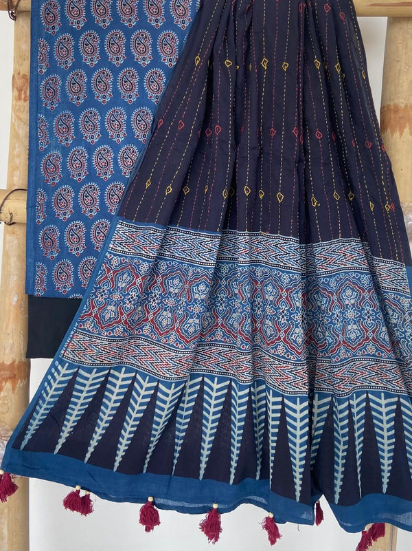 Pure Cotton Azrakh Print Unstitched suit With Azrakh Print Dupatta.