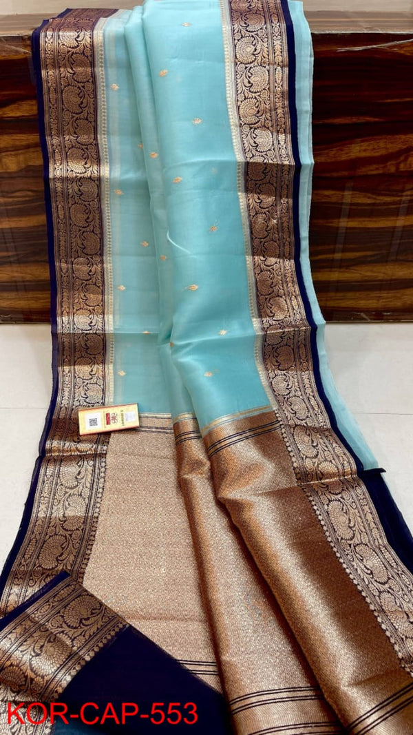 Pure Banarasi Kora Organza Silk Handwoven Zari Work Saree With Silk Mark Certificate ( Length- 6.3 Meter )