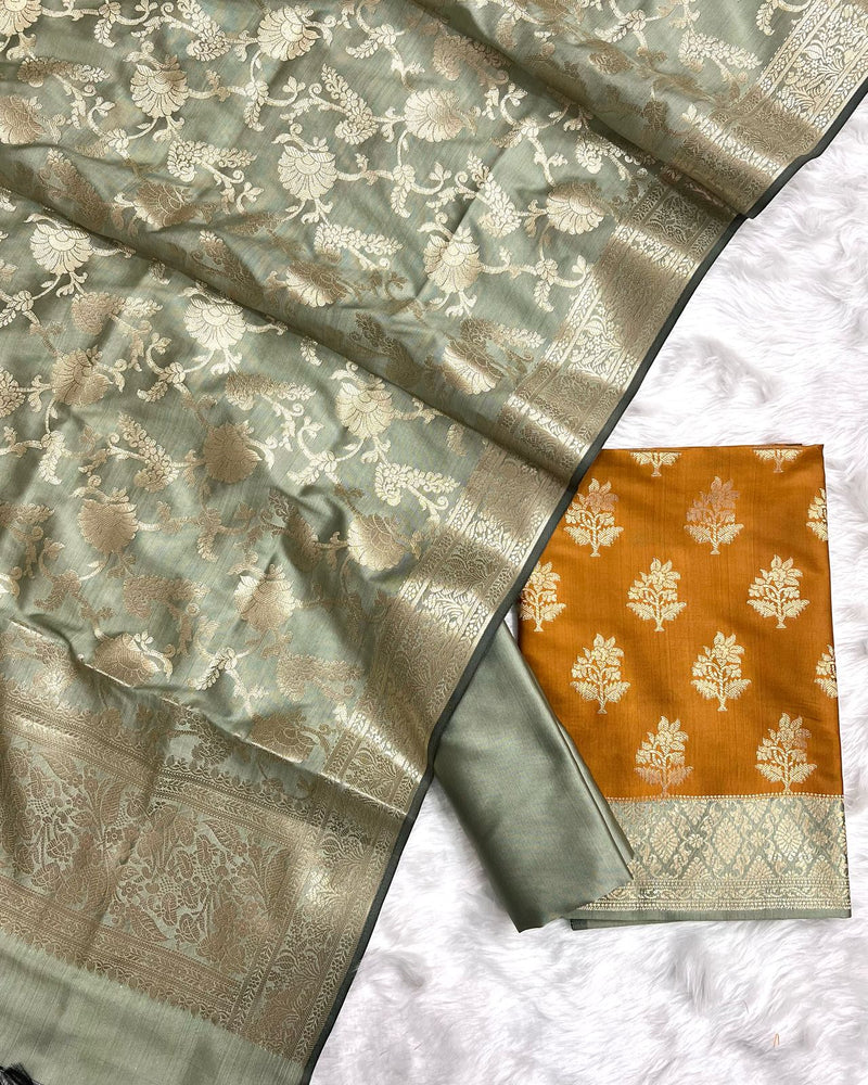 Exclusive Banarasi Silk 3pc Unstitched Suit .