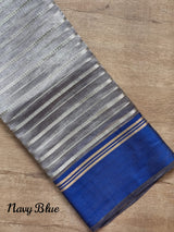 Pure Tissue Silk Stripes Saree With Katan silk Border.