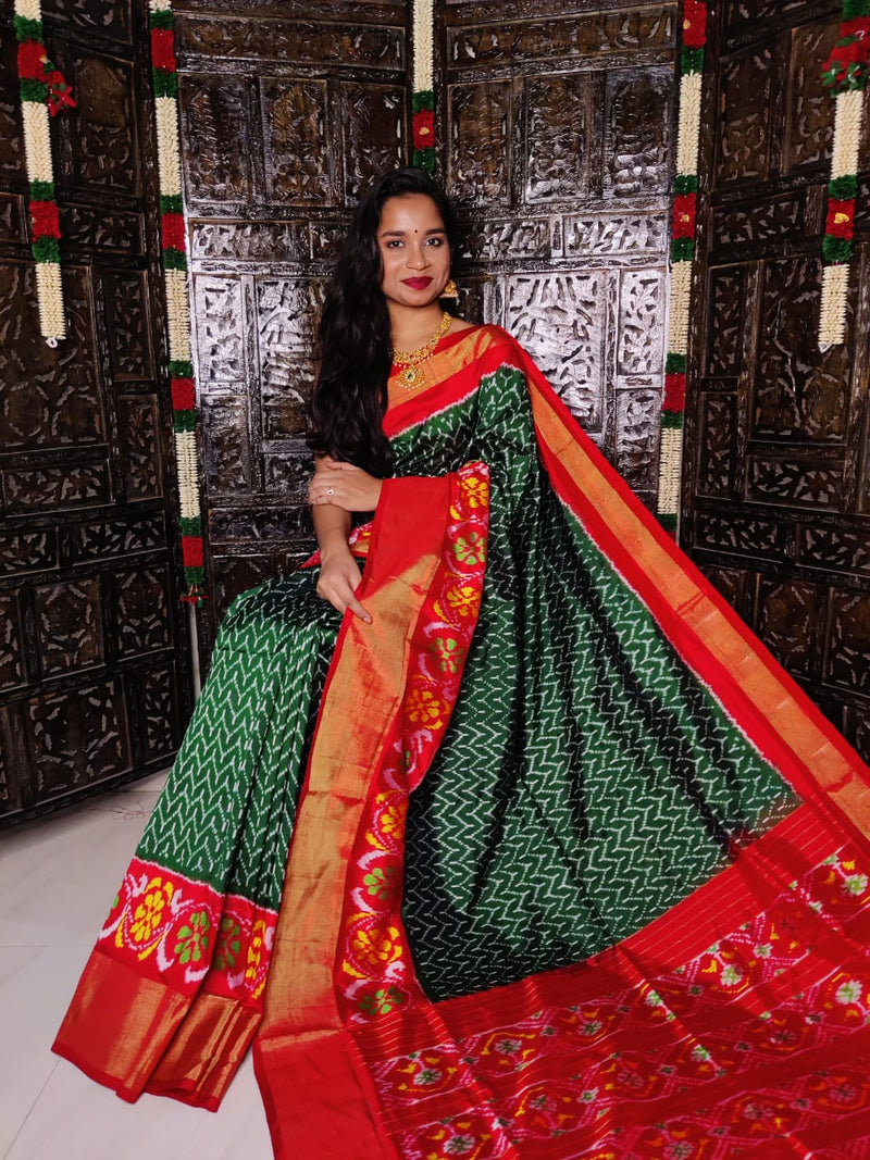 Pure Pochampally Ikkat Silk Saree With Blouse Pthani Pattern  Border.