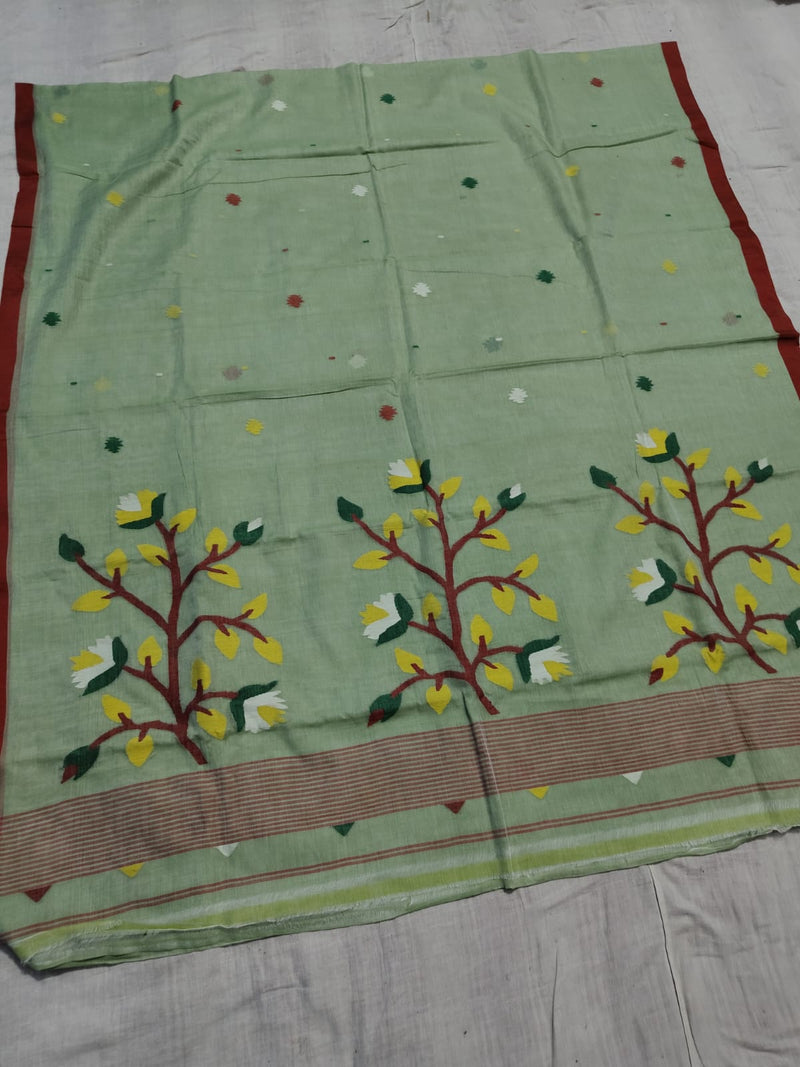 Pure Cotton 100 Count jamdani Saree Without Blouse . ( Length- 6.3 meter)