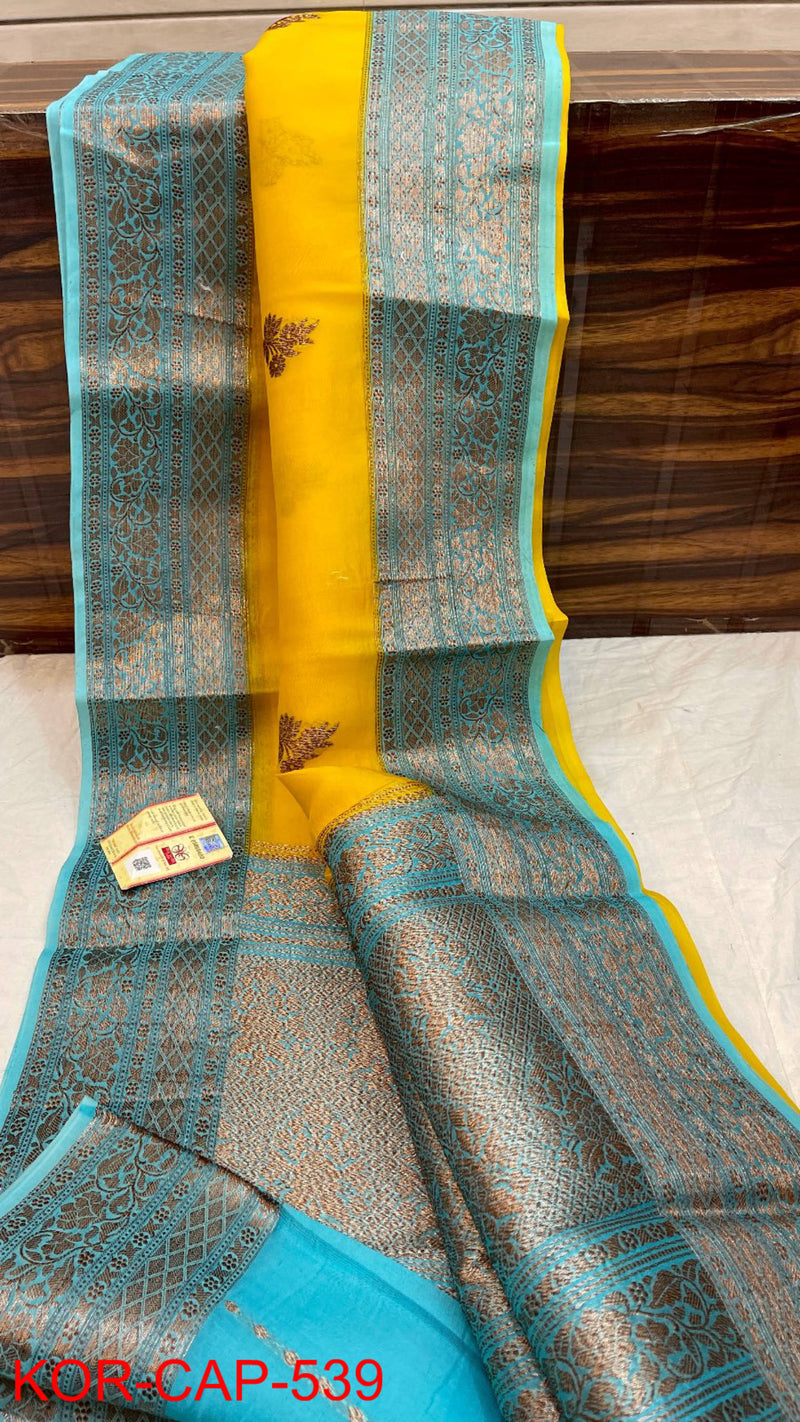 Pure Banarasi Kora Organza Silk Handwoven Zari Work Saree With Silk Mark Certificate ( Length- 6.3 Meter )