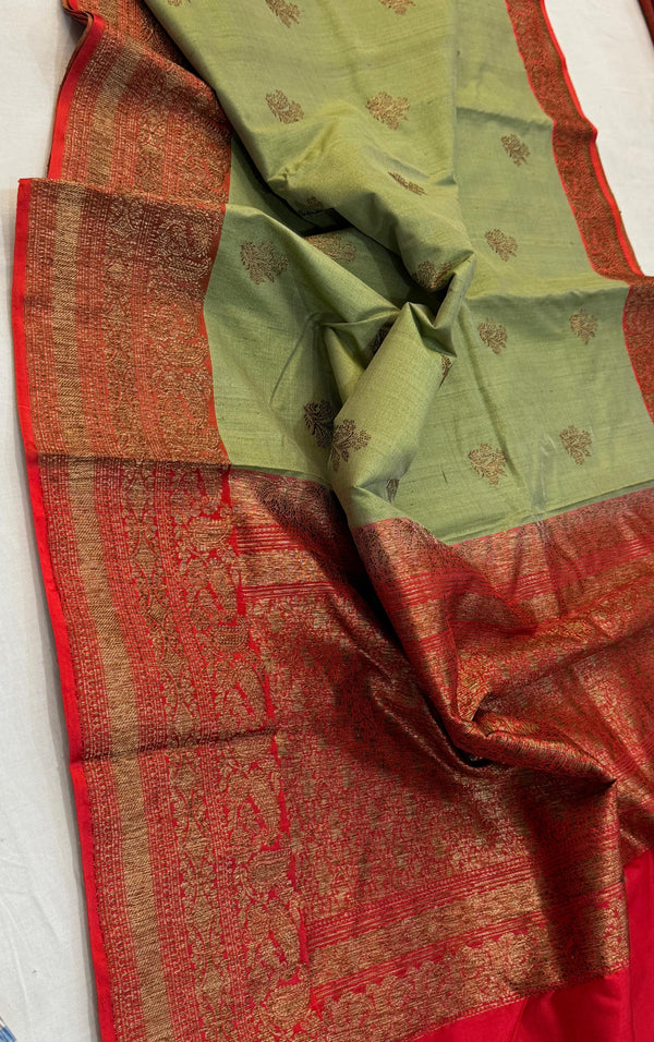 Handwoven Pure Banarasi Tussar Silk Saree With Antique Zari WorK.