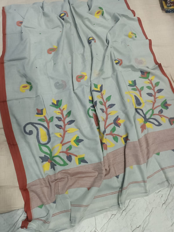 Pure Cotton 100 Count jamdani Saree Without Blouse . ( Length- 6.3 meter )