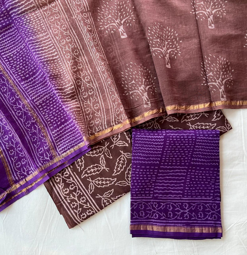 Pure Hand Block Chanderi Silk Unstitched Suit .