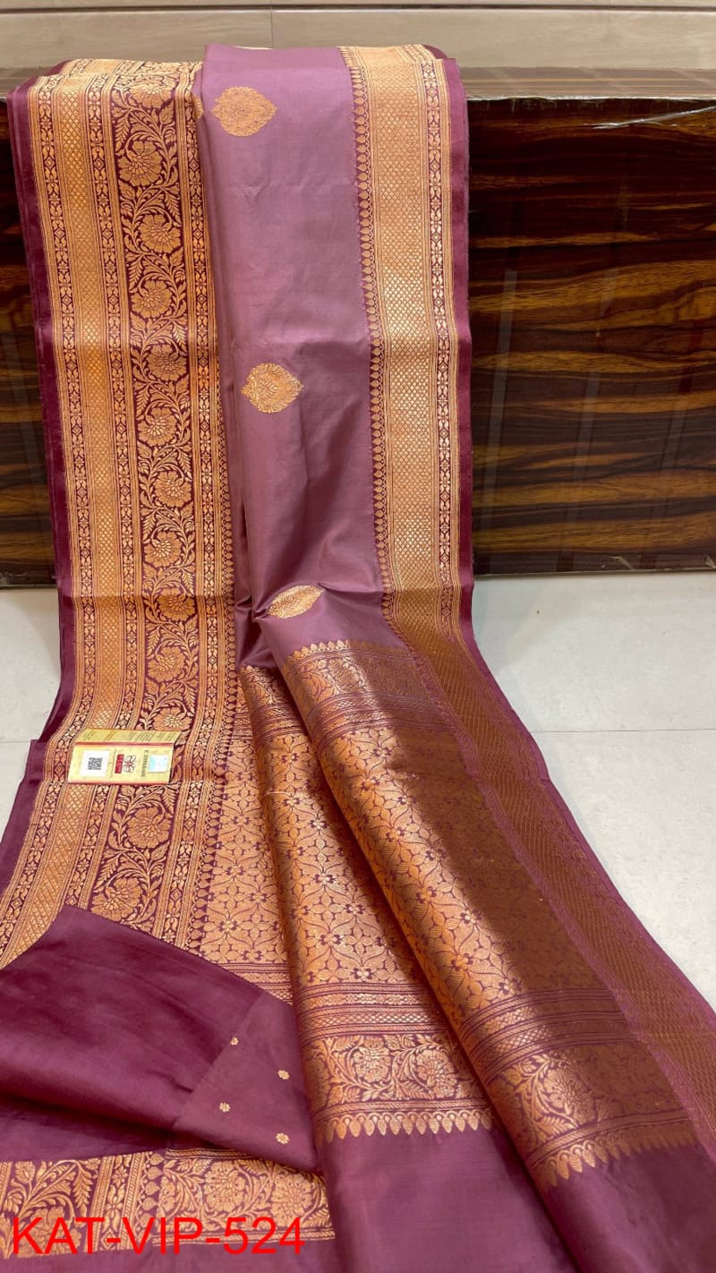 Pure Banarasi Handloom Katan Silk Antique Zari Saree With Blouse.