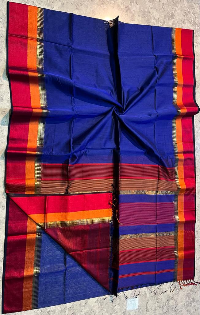 Handloom Maheshwari Silk Saree With Blouse.