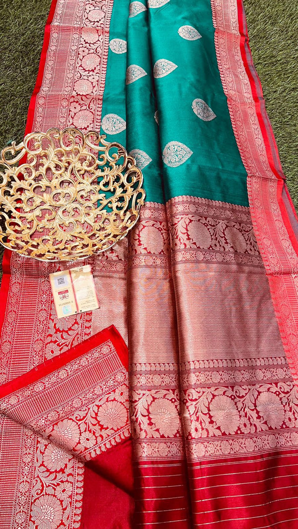 Handwoven Pure Banarasi Tussar Silk Saree With Antique Zari Work.