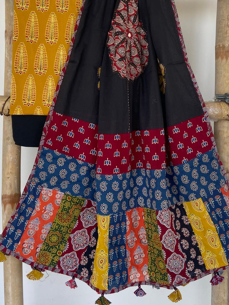 Pure Cotton Azrakh Print Unstitched suit With patch work Dupatta.