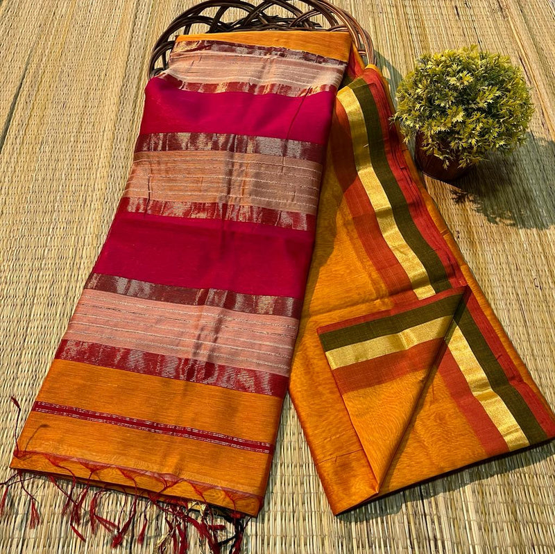 Handloom Maheshwari Silk Saree With Blouse.