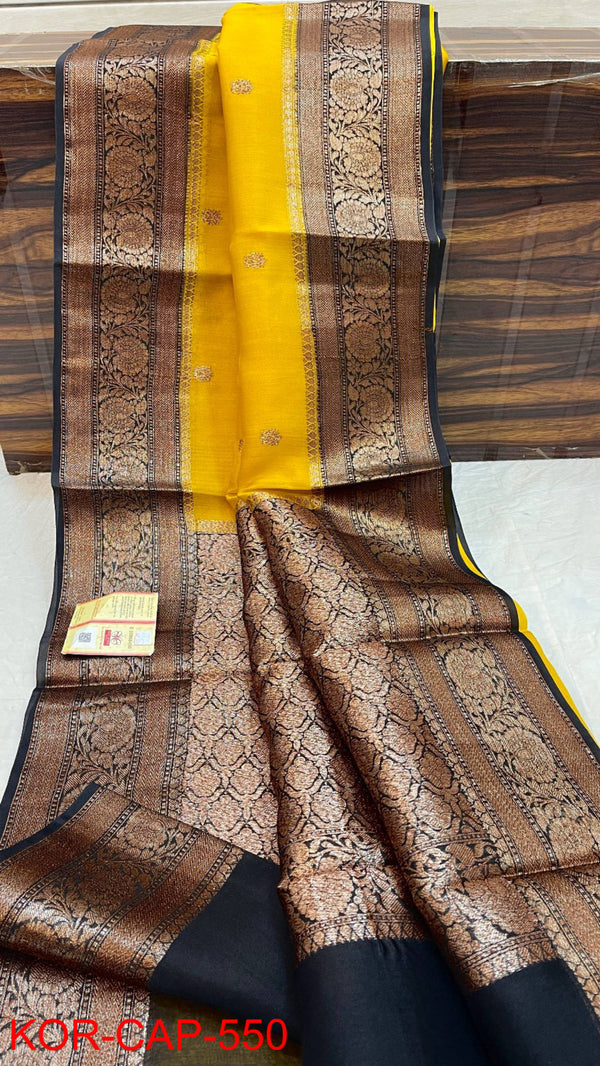 Pure Banarasi Kora Organza Silk Handwoven Zari Work Saree With Silk Mark Certificate ( Length- 6.3 Meter )