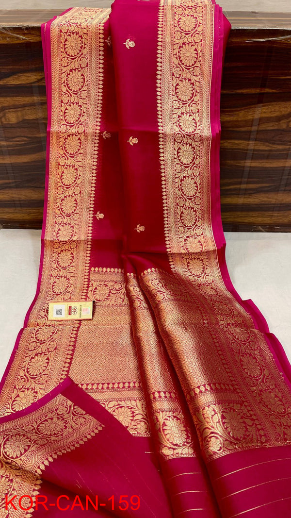 Pure Banarasi Kora Organza Silk Handwoven Zari Work Saree With Silk Mark Certificate ( Length- 6.3 Meter )