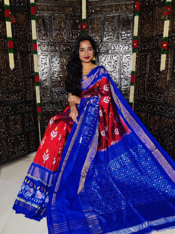 Pure Pochampally Ikkat Silk Saree With Blouse Pthani Pattern  Border.