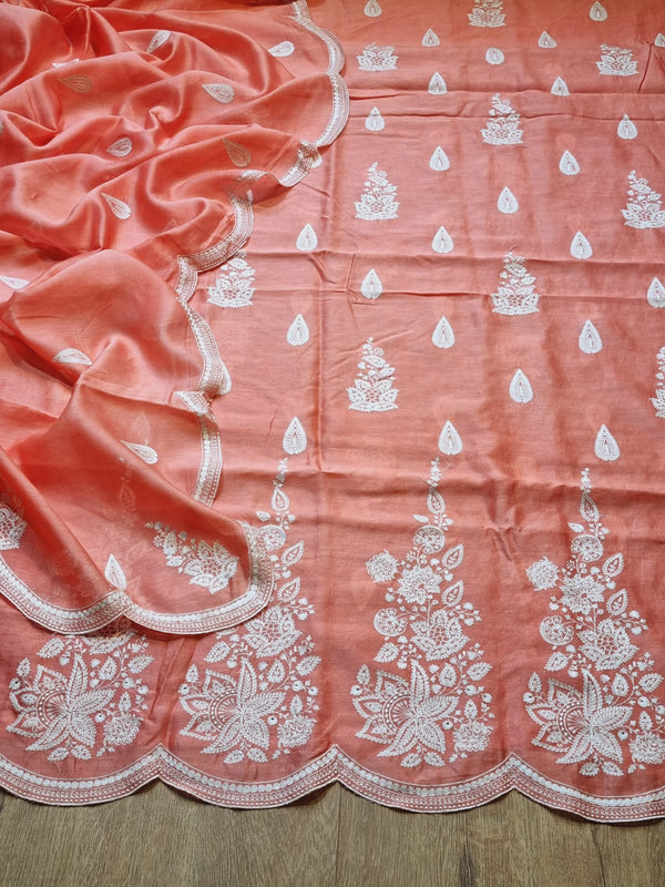 Pure Banarasi Chanderi Silk Embroidery Daman work Unstitched Suit.