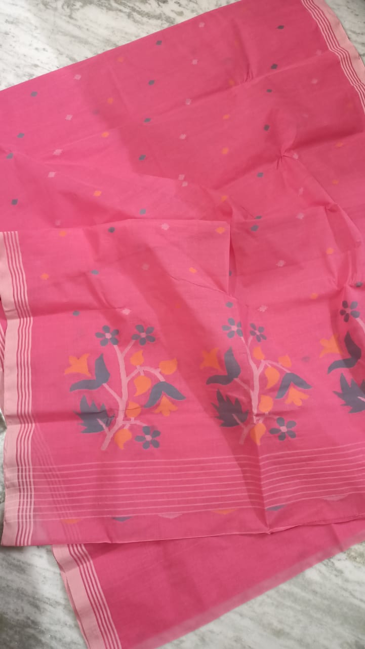 Pure Cotton 100 Count jamdani Saree Without Blouse . ( Length- 6.3 meter )