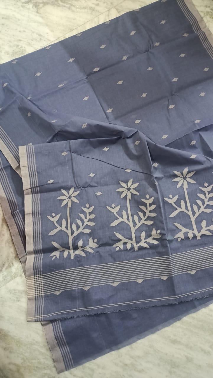 Pure Cotton 100 Count jamdani Saree Without Blouse . ( Length- 6.3 meter )