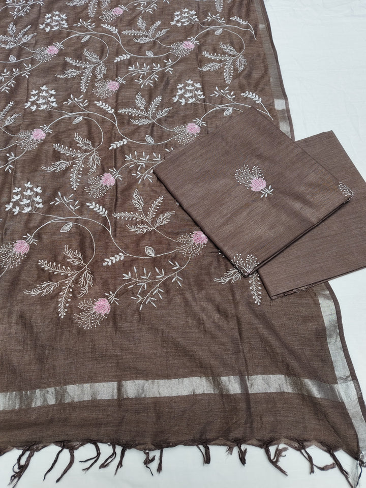 Pure Cotton jute bhagalpuri Embroidered work Unstitched Suit.