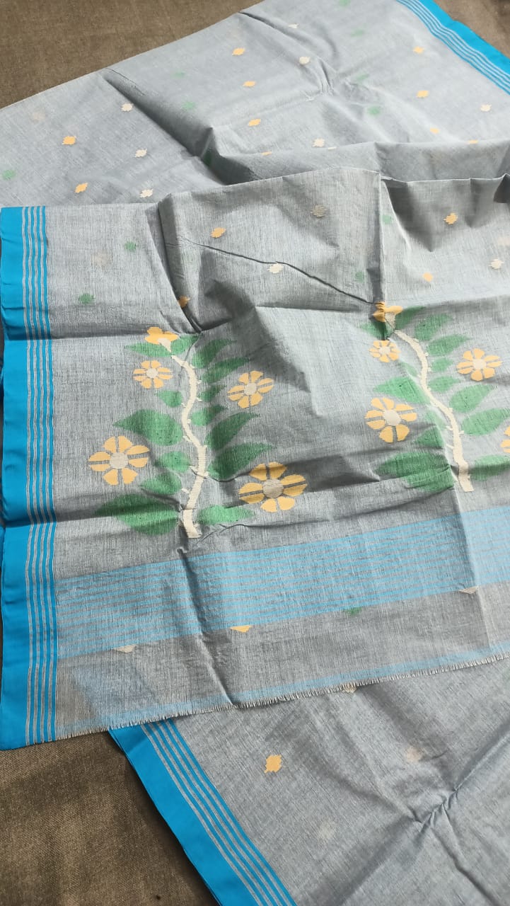 Pure Cotton 100 Count jamdani Saree Without Blouse . ( Length- 6.3 meter )