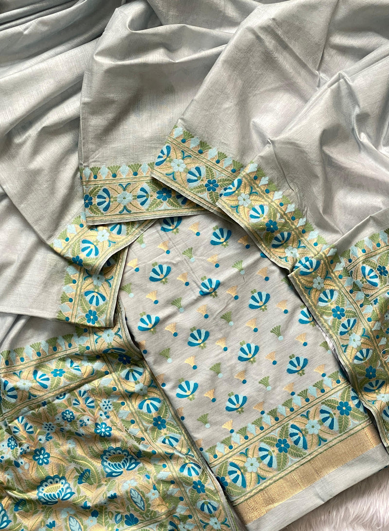 Pure Banarasi Tilfi Cotton Silk Weaved Unstitched Suit With Cotton Silk Dupatta.