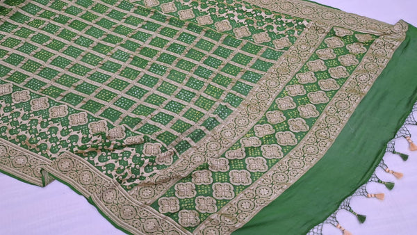 Pure Banarasi Handloom Khaddi Georgette Silk Dupatta With Bhandhej Print. ( Length-2.5 Meter )