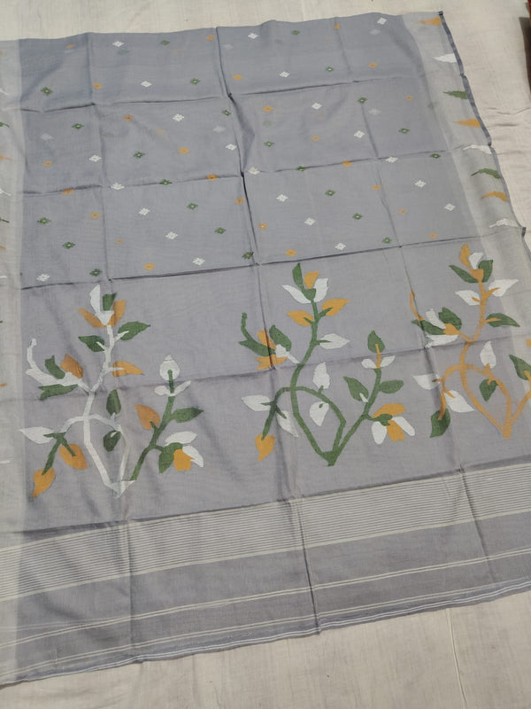 Pure Cotton 100 Count jamdani Saree Without Blouse . ( Length- 6.3 meter)