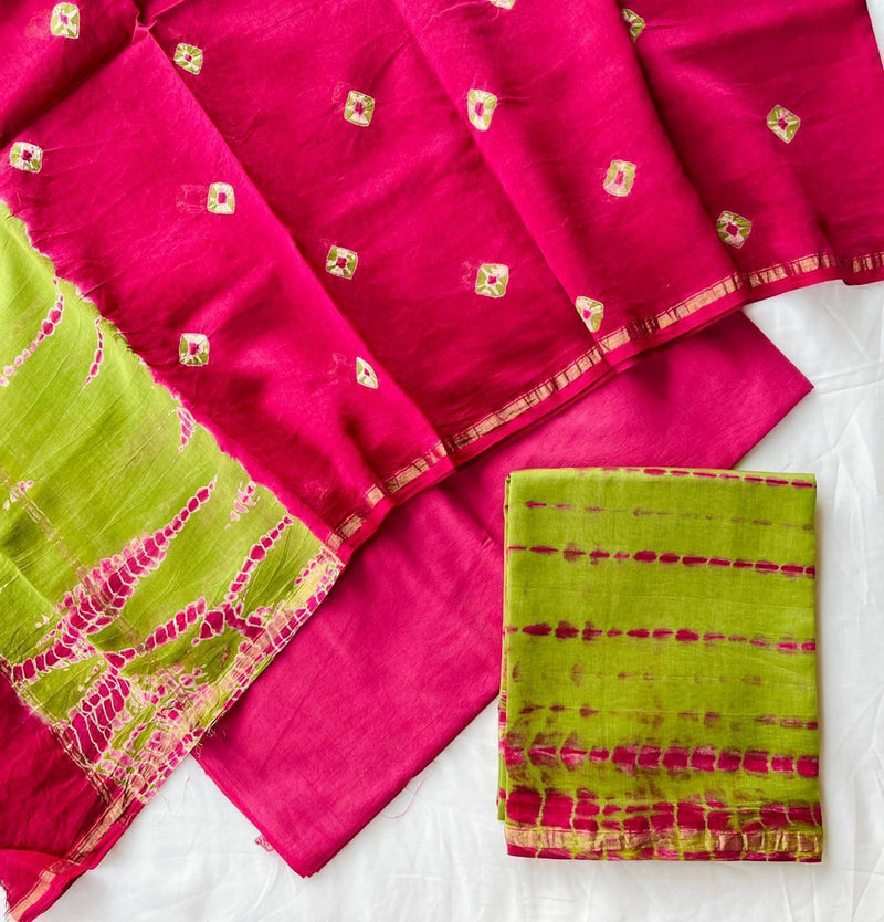 Pure Hand Block Chanderi Silk Unstitched Suit .