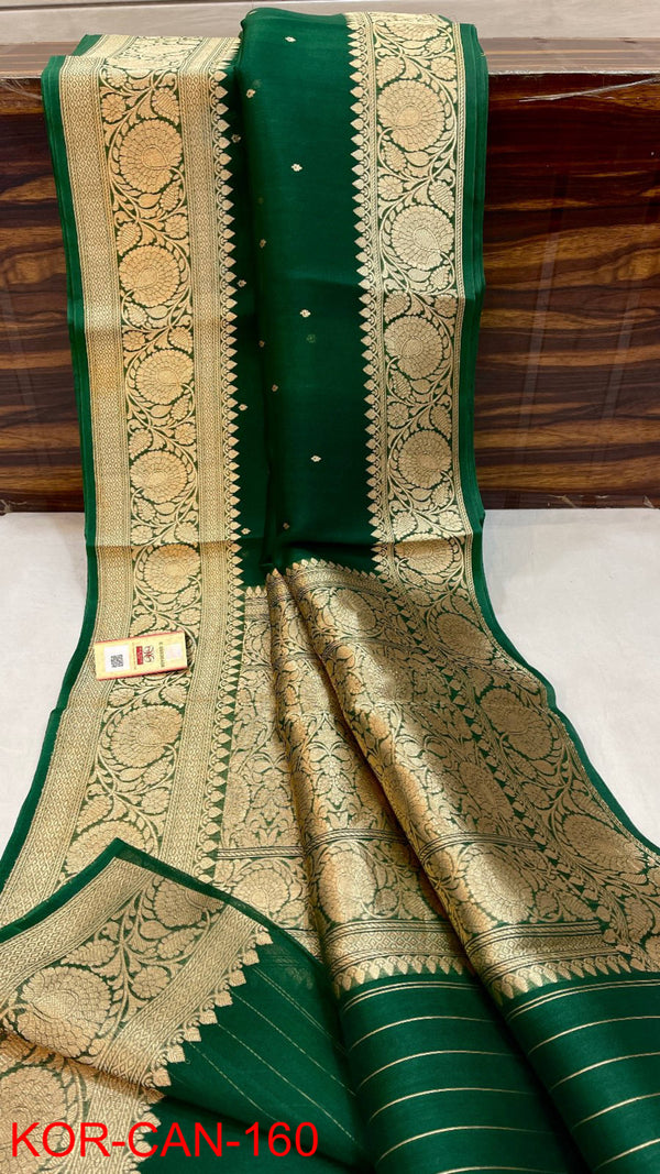 Pure Banarasi Kora Organza Silk Handwoven Zari Work Saree With Silk Mark Certificate ( Length- 6.3 Meter )