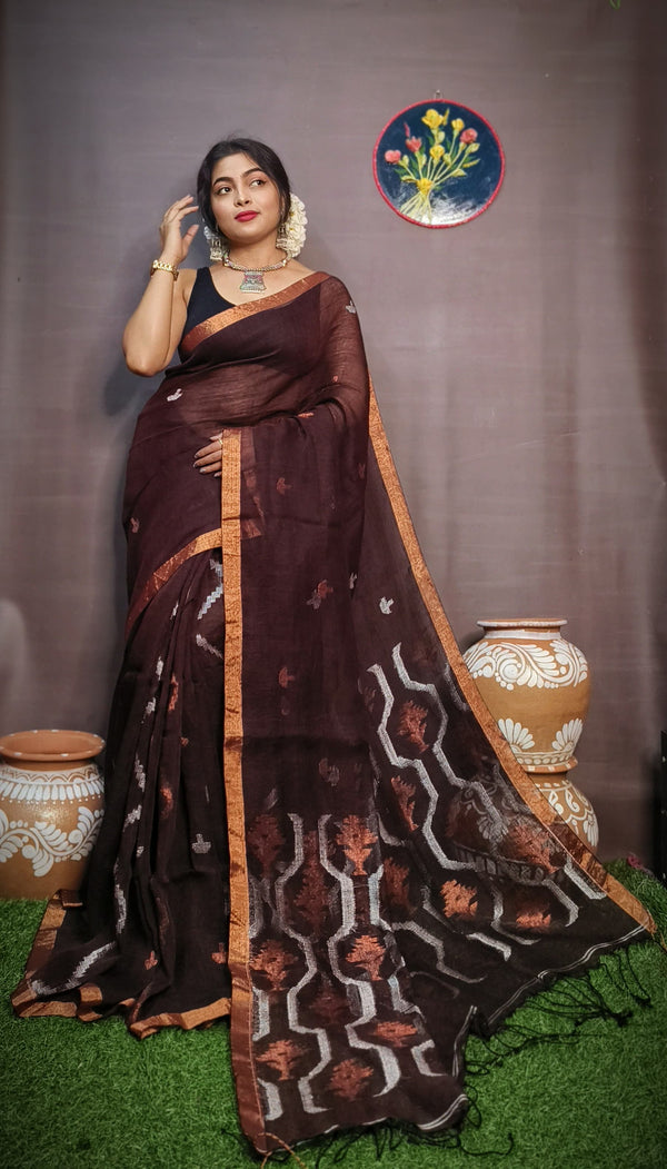 Pure Tissue Linen Silk Weaving Work Saree With Blouse.