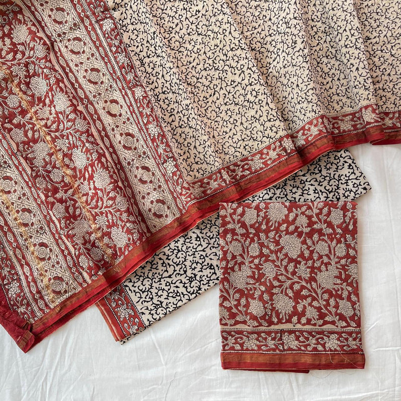 Pure Hand Block Chanderi Silk Unstitched Suit .