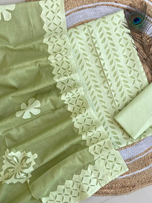 Pure Cotton Applique Work Unstitched Suit With Cotton Applique Work Dupatta .